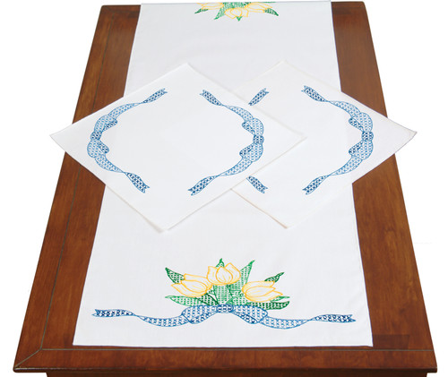 Jack Dempsey Stamped Dresser Scarf & Doilies Perle Edge-Tulips & Ribbon 448 796