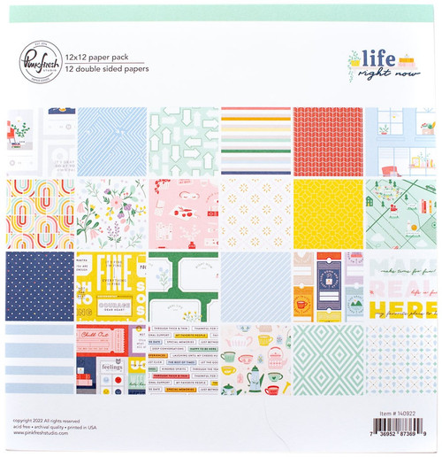 PinkFresh Studio Double-Sided Paper Pack 12"X12" 12/Pkg-Life Right Now, 12 Designs/1 Each PFLI0922 - 736952873699