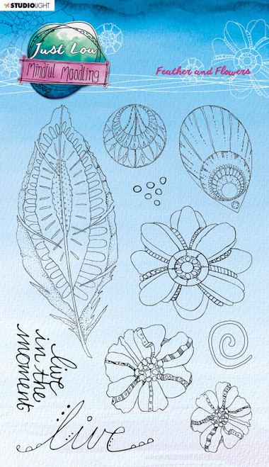 Studio Light Mindful Moodling Clear Stamp-Nr. 188, Feather And Flowers - STAMP188