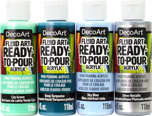 Decoart Fluidart Paint Pouring Value Pack 4/Pkg-Silver Seas DASK657