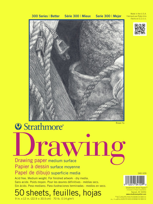 Strathmore Drawing Paper Pad Tape Bound 9"X12"-70lb, 50 Sheets - 62340109 - 012017341090