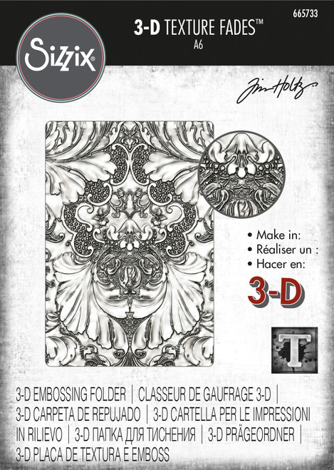 Sizzix 3D Texture Fades Embossing Folder By Tim Holtz-Damask 665733