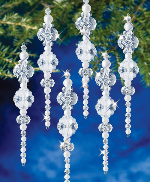 The Beadery Holiday Beaded Ornament Kit-Ice & Pearl Iceicle Makes 6 -BOK-7481 - 045155904599