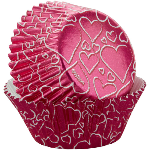 Wilton Standard Baking Cups 24/Pkg-Pink Heart Foil W1500612