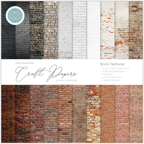 Craft Consortium Double-Sided Paper Pad 12"X12" 30/Pkg-Brick Textures, 20 Designs CCPAD019 - 5060921930294