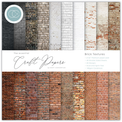 2 Pack Craft Consortium Double-Sided Paper Pad 6"X6" 40/Pkg-Brick Textures, 20 Designs CPAD019B - 50609219303005060921930300