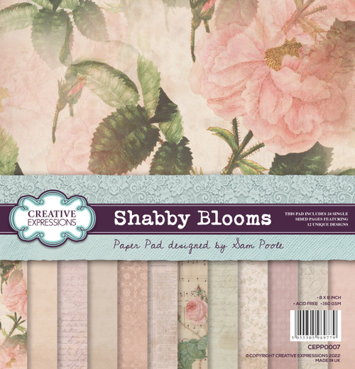 Creative Expressions Paper Pad 8"X8" 24/Pkg By Sam Poole-Shabby Blooms CEPP0007 - 50553059697795055305969779