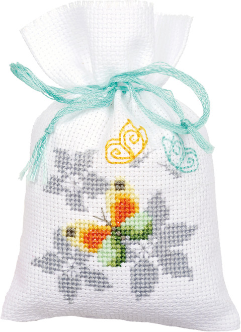 Vervaco Counted Cross Stitch Sachet Bags Kit 3.2"X4.8" 3/Pkg-Butterflies (18 Count) V0164285