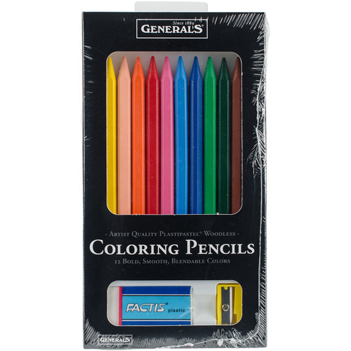 General's Factis Woodless Coloring Pencil Set 12/Pkg-Assorted 1114-12A - 044974111423