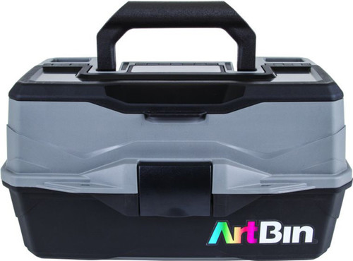 ArtBin Lift Tray Box W/2 Trays & Quick Access Lid Storage-8"X14"X7.5", Black & Gray 6892AG