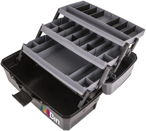 ArtBin Lift Tray Box W/3 Trays & Quick Access Lid Storage-9"X15.75"X8.375", Black & Gray 6893AG