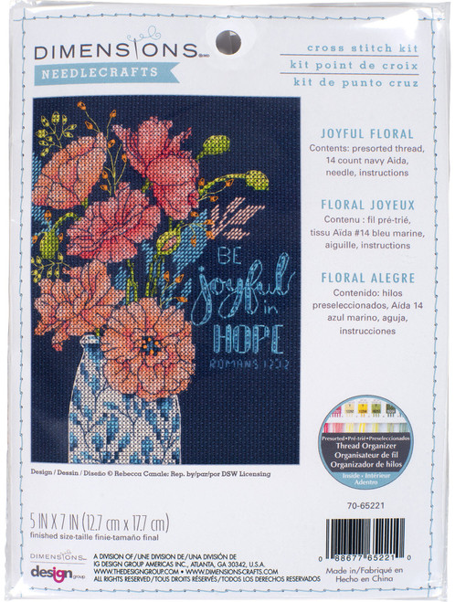 2 Pack Dimensions Counted Cross Stitch Kit 5"X7"-Joyful Floral (14 Count) 70-65221 - 088677652210