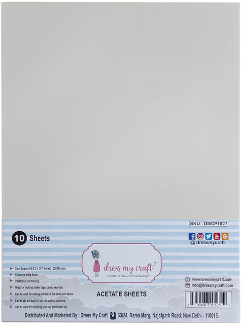 Dress My Craft Acetate Sheets A4 10/Pkg-250 Microns - DMCP1827 - 194186011759