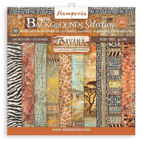 Stamperia Backgrounds Double-Sided Paper Pad 12"X12" 10/Pkg-Savana, 10 Designs/1 Each SBBL109 - 5993110021773