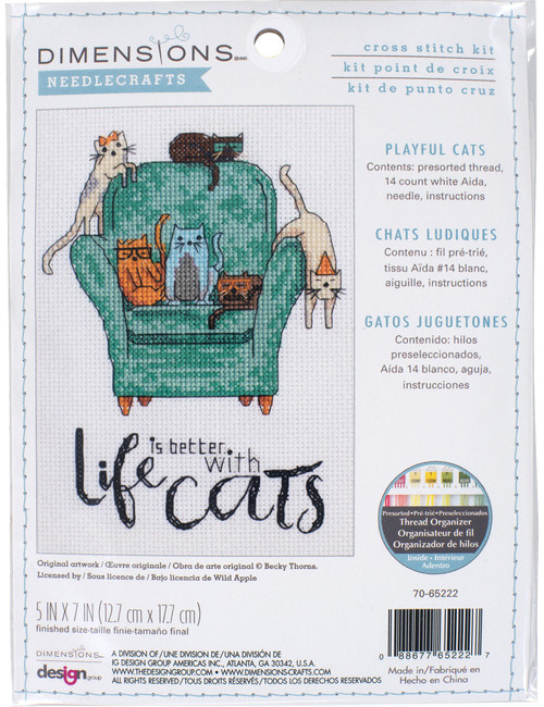 Dimensions Counted Cross Stitch Kit 5"X7"-Playful Cats (14 Count) 70-65222 - 088677652227