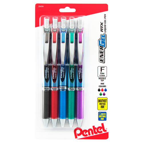 Pentel EnerGel RTX Retractable Liquid Gel Pen 0.5mm 5/Pkg-Assorted Colors -LN75BP5M - 072512254592