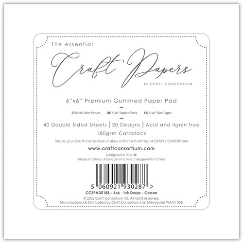 Craft Consortium Double-Sided Paper Pad 6"X6" 40/Pkg-Ink Drops Ocean, 20 Designs CPAD018B