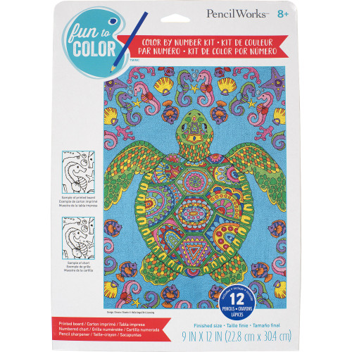 Pencil Works Color By Number Kit 9"X12"-Colorful Turtle - 91845 - 088677918453