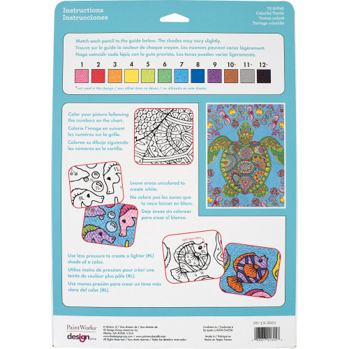 Pencil Works Color By Number Kit 9"X12"-Colorful Turtle - 91845