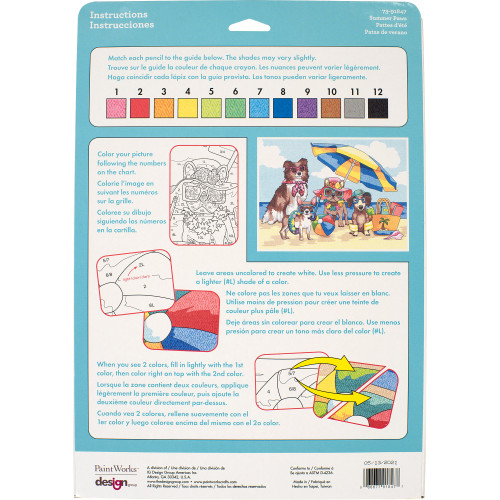 Pencil Works Color By Number Kit 12"X9"-Summer Paws 91847