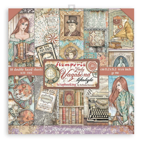 Stamperia Double-Sided Paper Pad 6"X6" 10/Pkg-Lady Vagabond Lifestyle SBBXS10 - 59931100199235993110019923