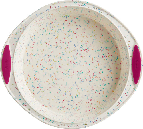 Trudeau Round Cake Pan 9"-White Confetti/Fuchsia - 05118557