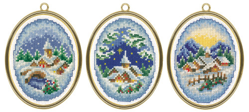 Vervaco Counted Cross Stitch Miniatures Kit 2.4"X3.2" 3/Pkg-Winter Villages (18 Count) V0147905