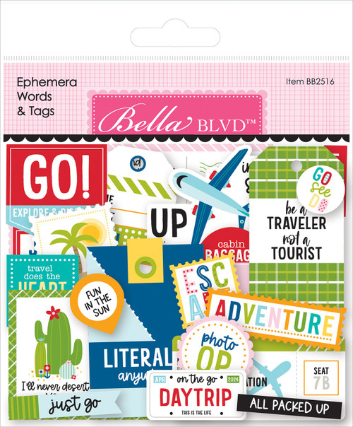2 Pack Bella Blvd Cardstock Ephemera -Words & Tags, Time To Travel BBTI2516