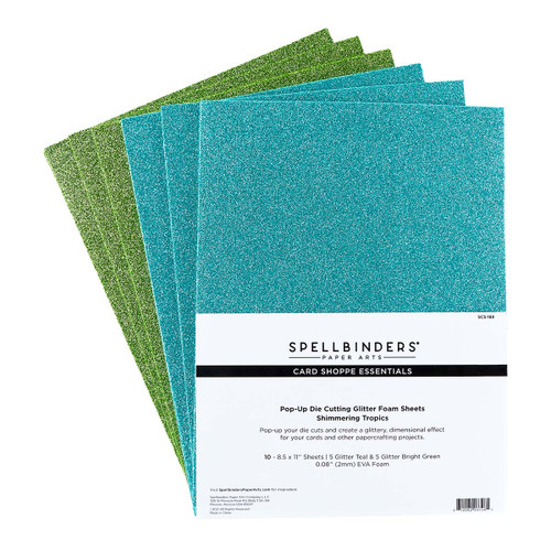 Spellbinders Glitter Foam Sheets 8.5"X11" 10/Pkg-Shimmering Tropics -Teal & Bright Green - SCS188 - 812062037265