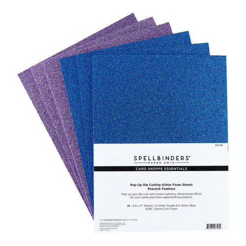 Spellbinders Glitter Foam Sheets 8.5"X11" 10/Pkg-Peacock Feathers -Purple & Blue - SCS190 - 812062037289