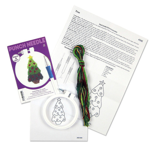 3 Pack Design Works Punch Needle Kit 3.5" Round-Christmas Tree DW242 - 021465002422