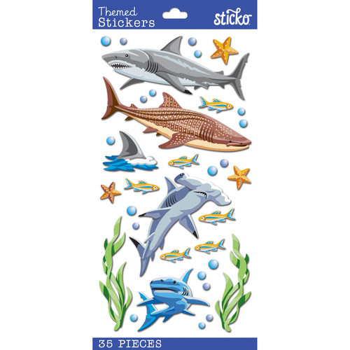 12 Pack Sticko Themed Stickers-Sharks E5238225 - 015586793970