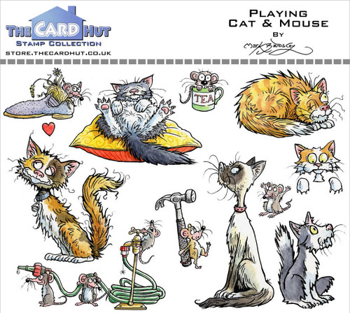 The Card Hut Clear Stamps 4"X6" By Mark Bardsley-Pets Playing Cat And Mouse MBPPCM