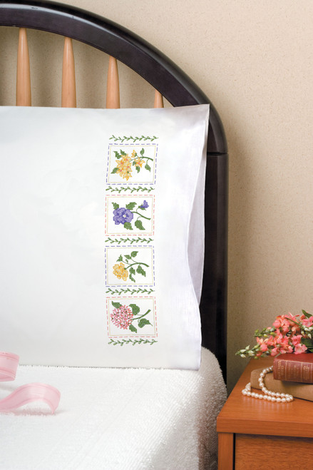 Tobin Stamped For Embroidery Pillowcase Pair 20"X30"-Flower Patch - T232238 - 021465322384