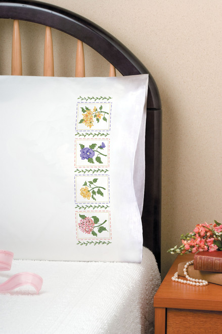 Tobin Stamped For Embroidery Pillowcase Pair 20"X30"-Flower Patch T232238 - 021465322384