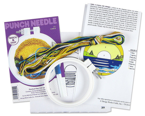3 Pack Design Works Punch Needle Kit 3.5" Round-Sunrise DW251 - 021465002514