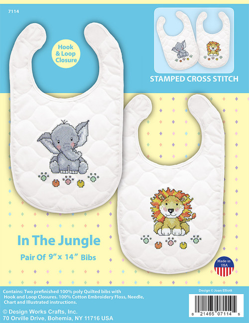 Design Works Stamped Bib Cross Stitch Kit 9"X14" 2/Pkg-In the Jungle DW7114