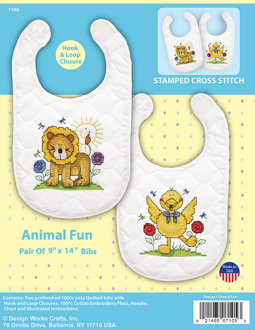 Design Works Stamped Bib Cross Stitch Kit 9"X14" 2/Pkg-ABC Fun - DW7105 Design Works Stamped Bib Cross Stitch Kit 9"X14" 2/Pkg-ABC Fun - DW7105