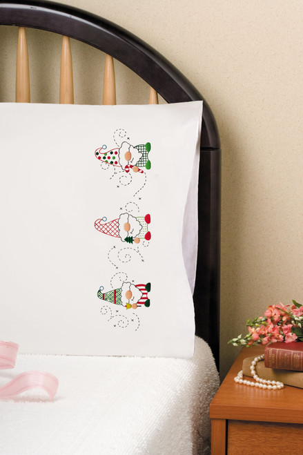 Tobin Stamped For Embroidery Pillowcase Pair 20"X30"-Holiday Gnomes - T232250 - 021465322506