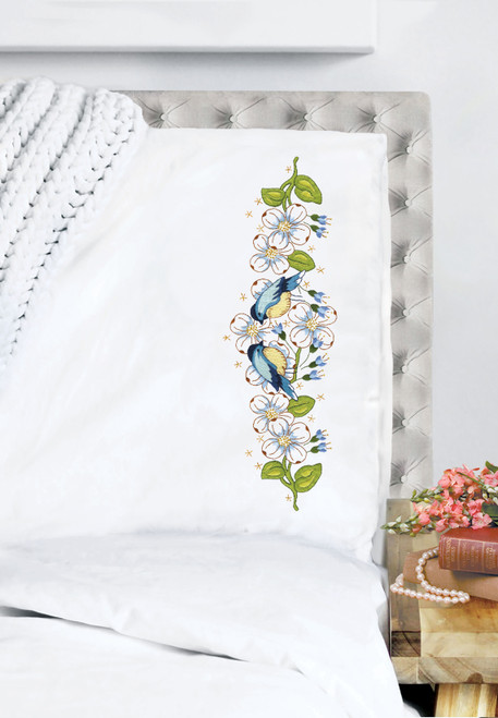 Tobin Stamped For Embroidery Pillowcase Pair 20"X30"-Blue Birds - T232253 - 021465322537 Tobin Stamped For Embroidery Pillowcase Pair 20"X30"-Blue Birds - T232253 - 021465322537