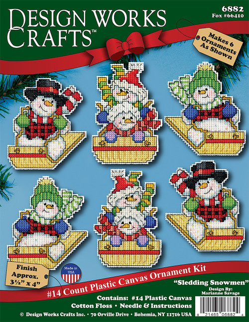 Design Works Plastic Canvas Ornament Kit 3.5"X4" Set of 6-Sledding Snowmen (14 Count) DW6882