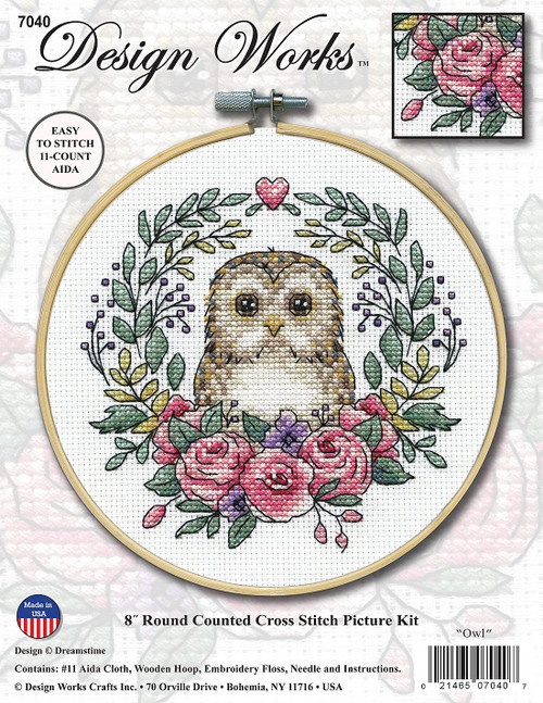 Design Works Counted Cross Stitch Kit 8" Round-Owl (11 Count) - DW7040 Design Works Counted Cross Stitch Kit 8" Round-Owl (11 Count) - DW7040