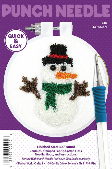 Design Works Punch Needle Kit 3.5" Round-Snowman -DW240