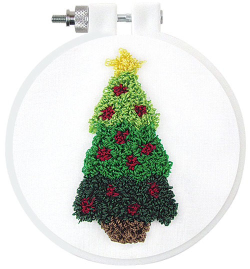 Design Works Punch Needle Kit 3.5" Round-Christmas Tree -DW242