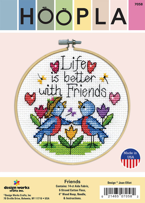 Design Works Counted Cross Stitch Kit 4" Round-Friends (14 Count) - DW7058 Design Works Counted Cross Stitch Kit 4" Round-Friends (14 Count) - DW7058