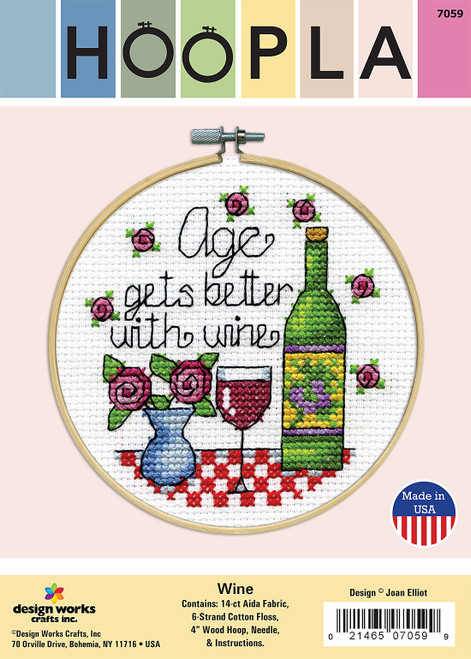 Design Works Counted Cross Stitch Kit 4" Round-Wine (14 Count) - DW7059 Design Works Counted Cross Stitch Kit 4" Round-Wine (14 Count) - DW7059