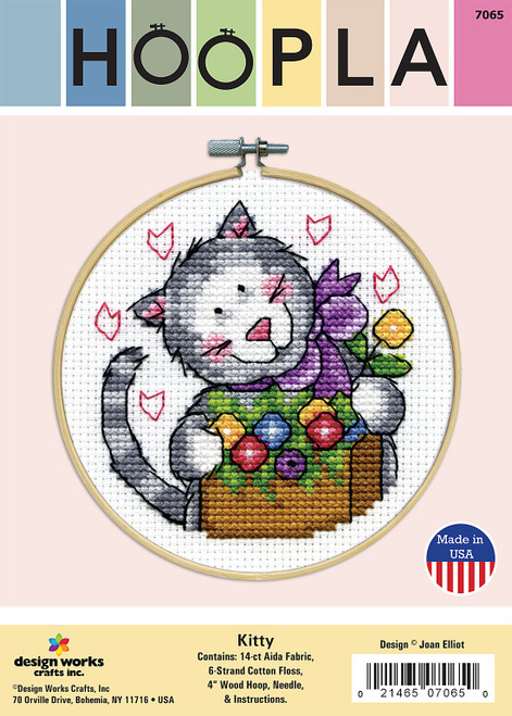Design Works Counted Cross Stitch Kit 4" Round-Cat (14 Count) - DW7065 Design Works Counted Cross Stitch Kit 4" Round-Cat (14 Count) - DW7065