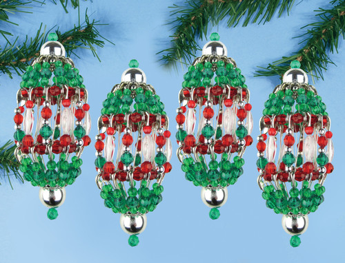 Design Works Beaded Ornament Kit 4.5"X2" Set of 4-Christmas Lanterns -DW6237