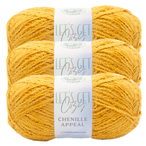 3 Pack Lion Brand Let's Get Cozy: Chenille Appeal Yarn-Harvest Gold 941-158 - 023032098050