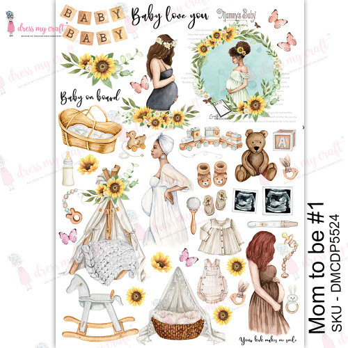 Dress My Craft Transfer Me Sheet A4-Mom To Be #1 - DMCD5524 - 194186013333